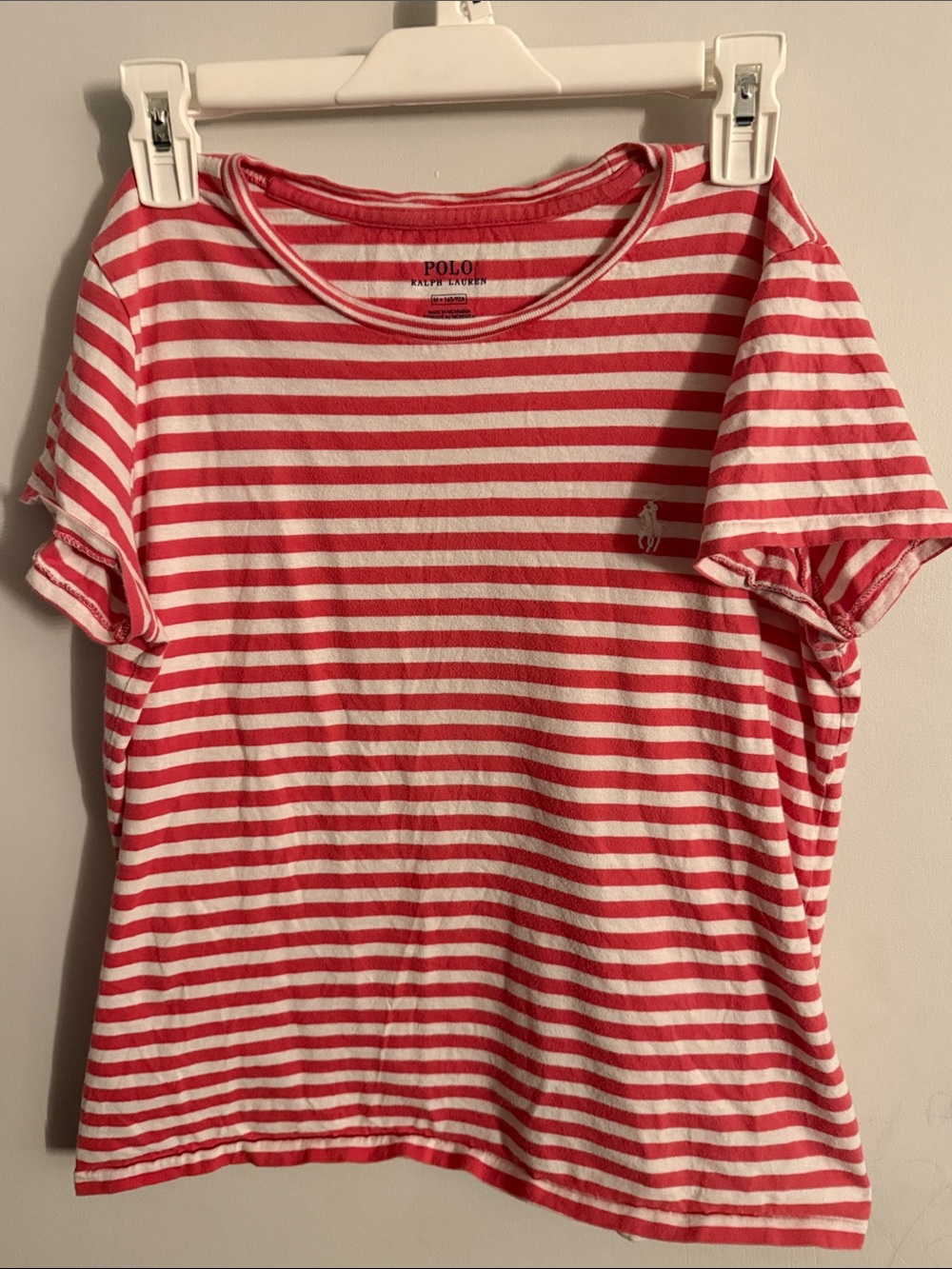 Polo by Ralph Lauren Coral Pink & White Striped Short Sleeve Tee